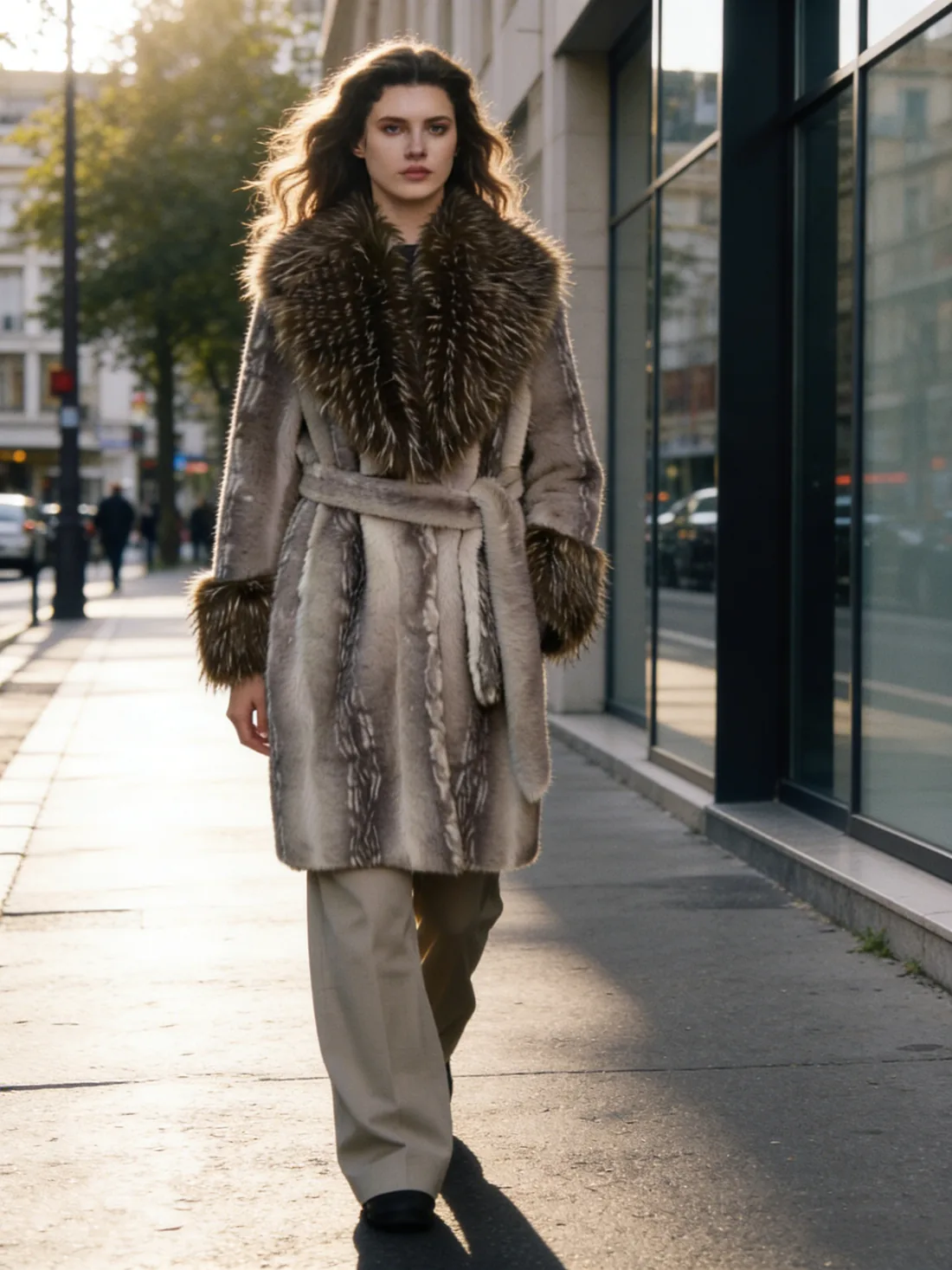 Silver Fox Fur Coat styled as fashion outerwear