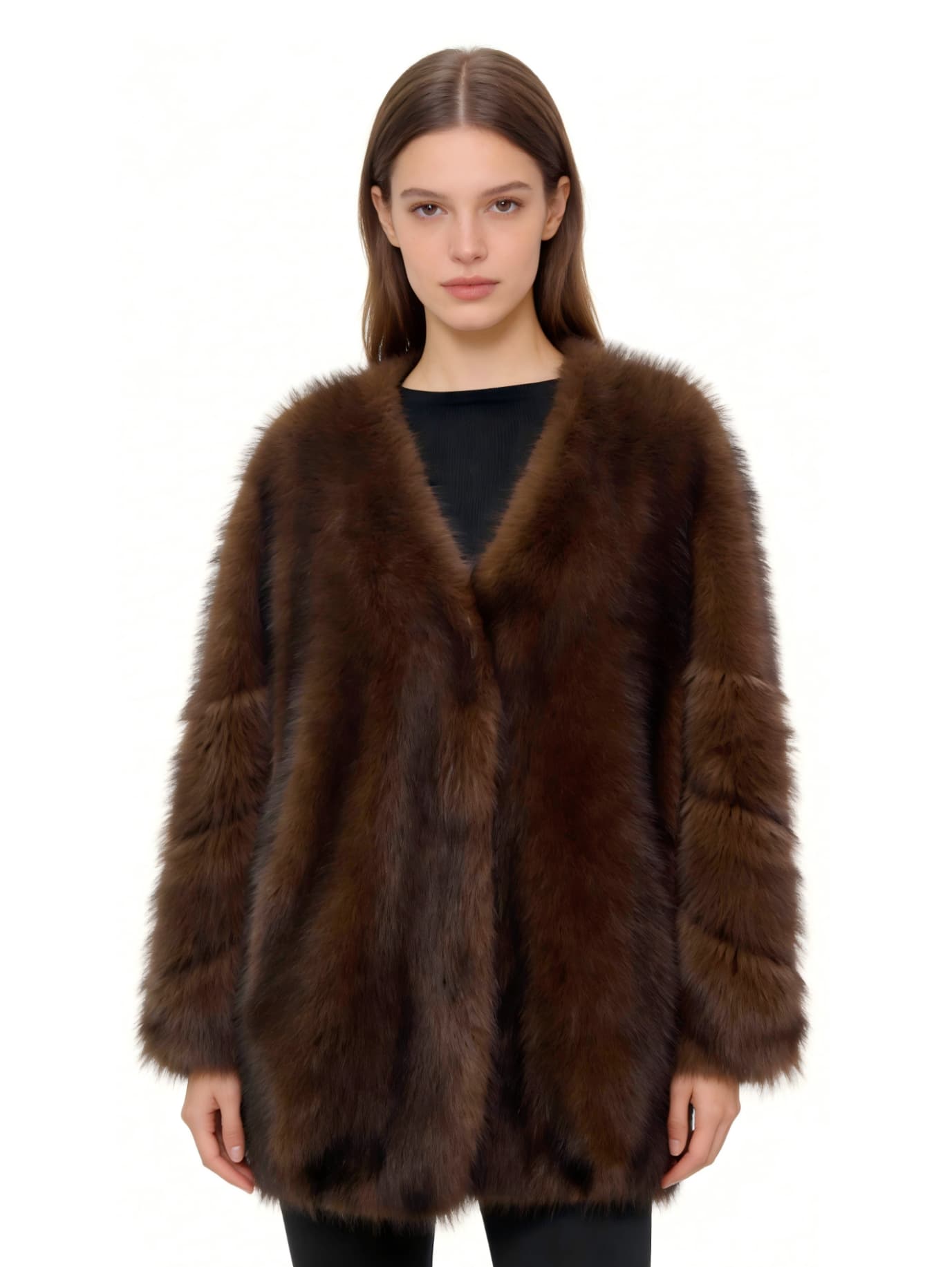 Brown Fur Collar Coat JC029