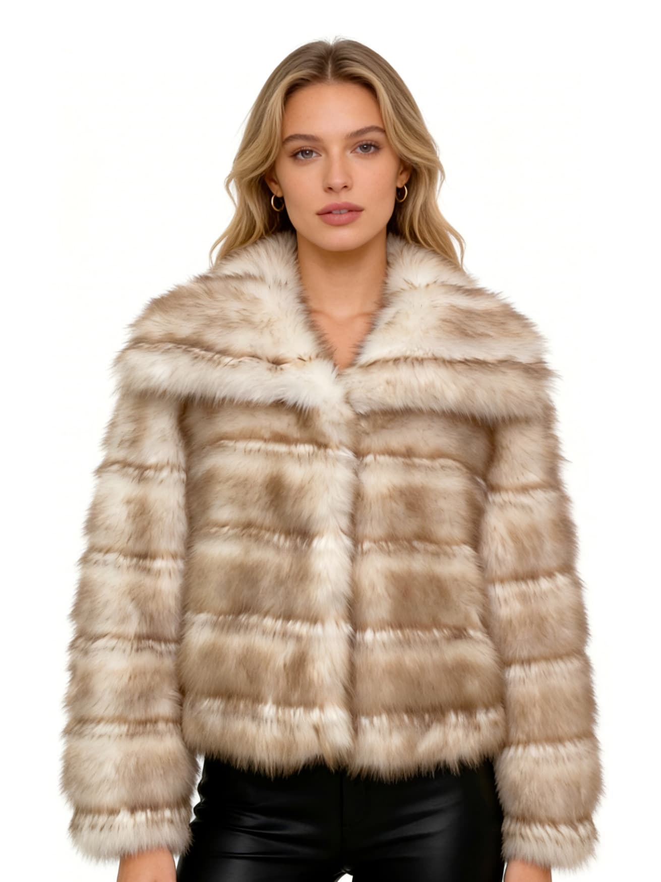 White & Cream Long Fur Coat JC036