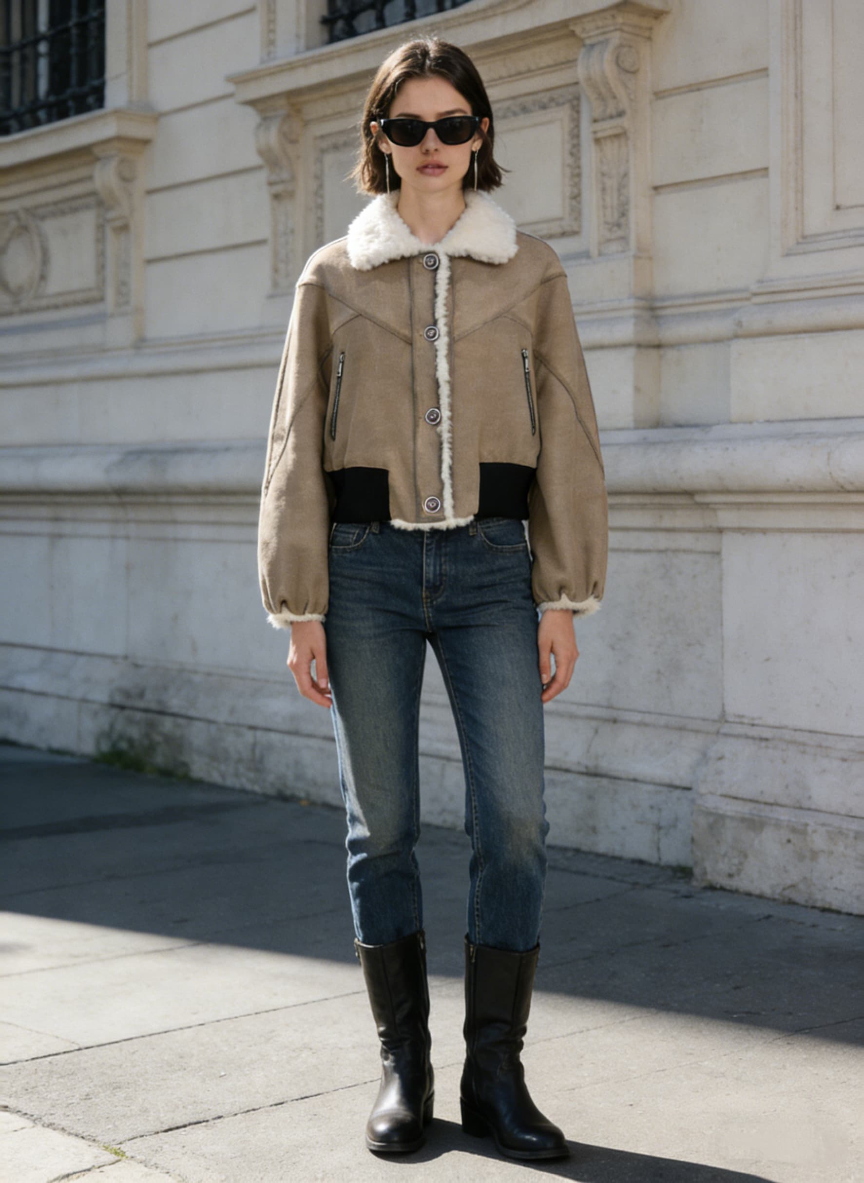 Denim Fur Reversible styled on model