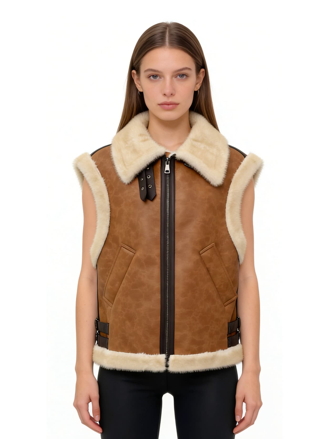 Suede-Trimmed Fur Vest JC25116