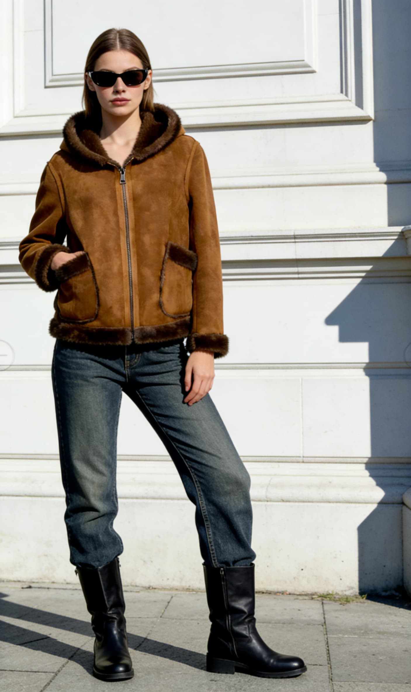 Brown Leather Reversible styled on model