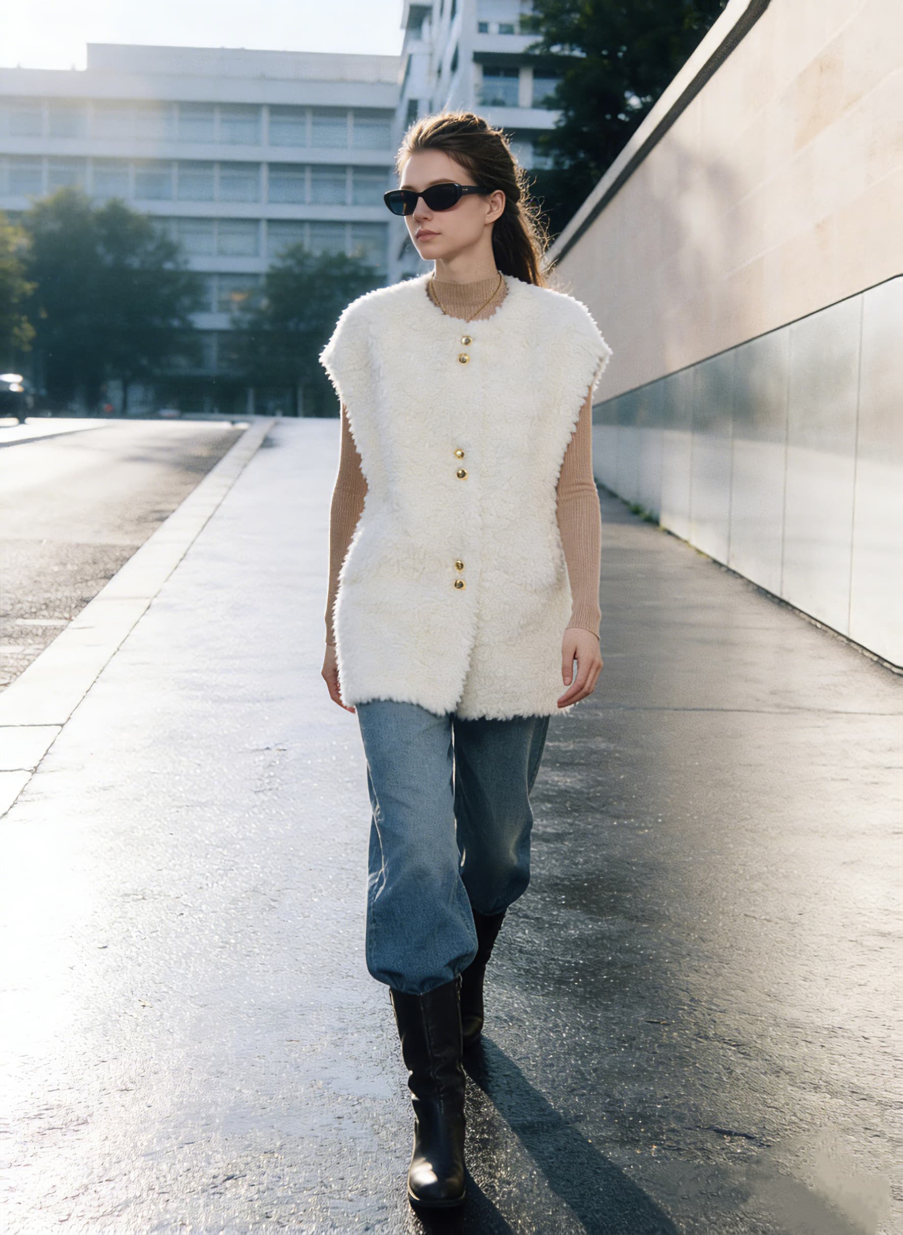 White Fur Vest styled on model