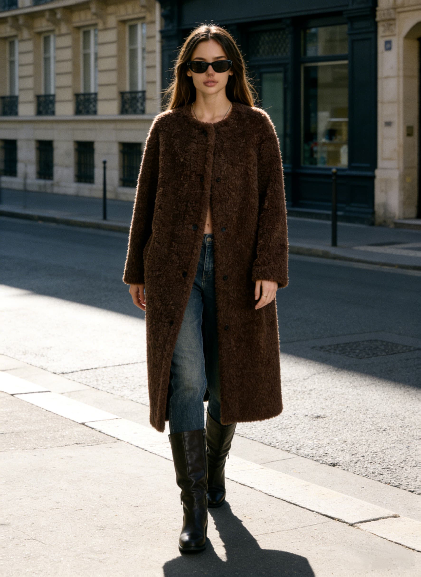 Brown Long Fur Vest styled on model