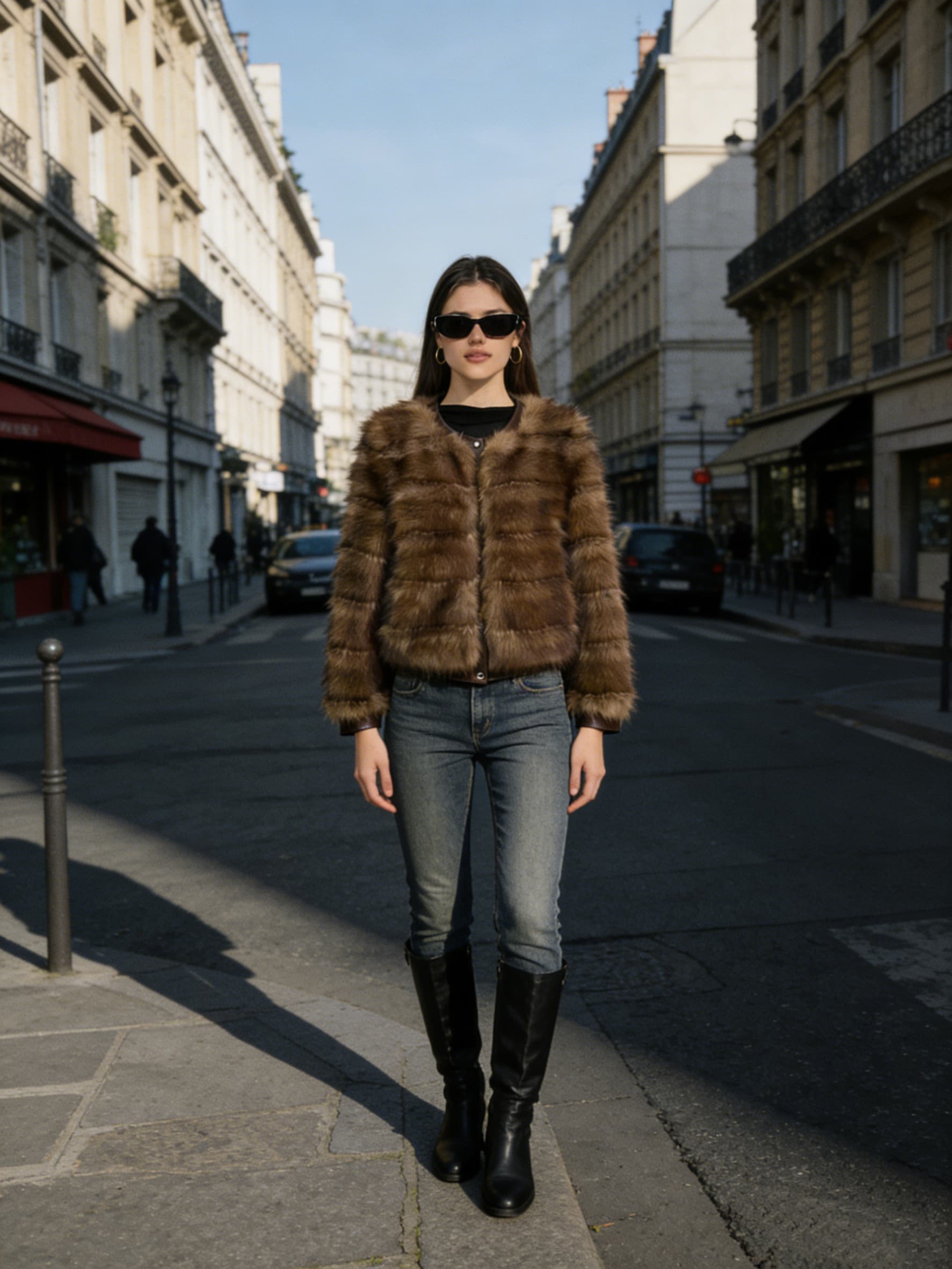 Dual-Tone Fur Coat styled on model